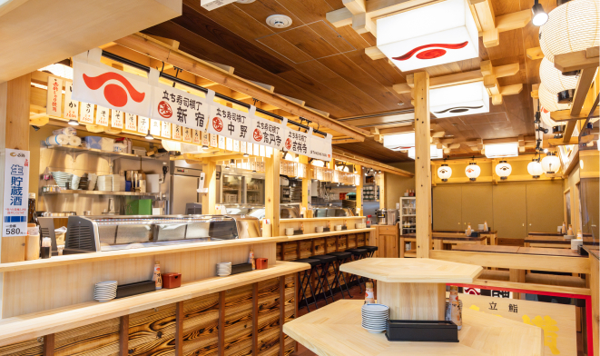 立ち寿司横丁の店内カウンター席